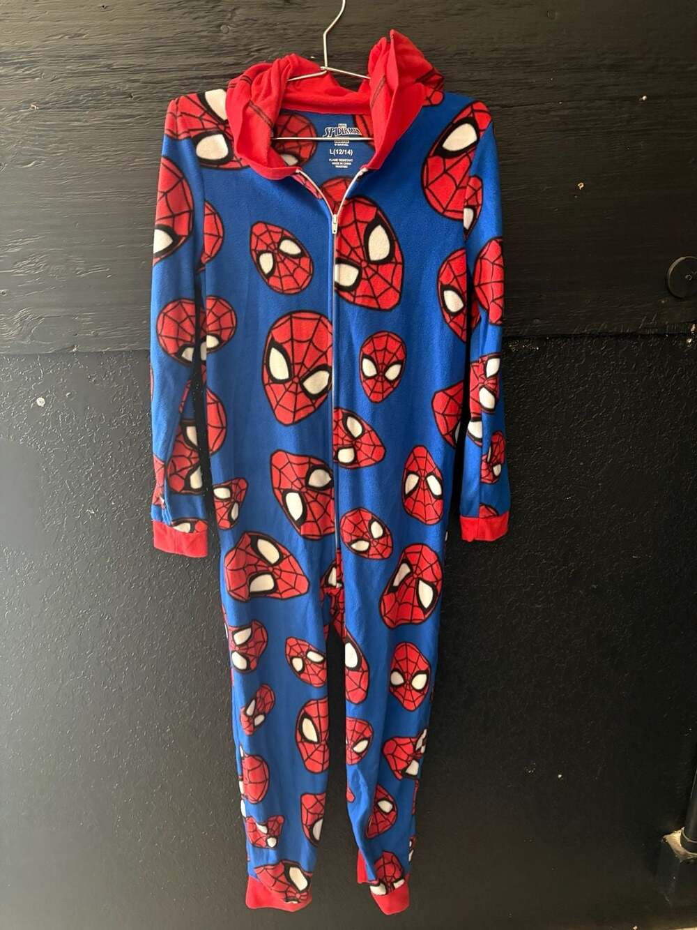 Marvel Spider-Man Boys All-Over Face Hooded Fleece Union Suit Pajamas